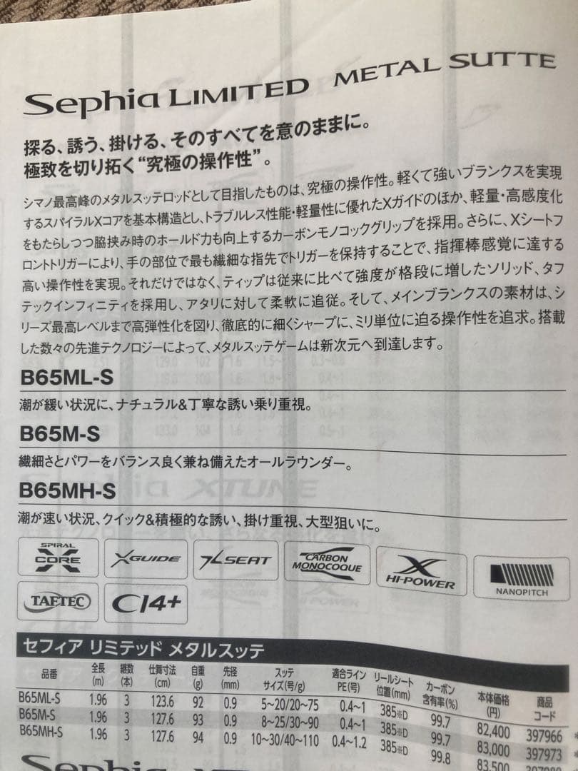 19 シマノSephtia Limited l Suite Ｂ６５-Ｓ