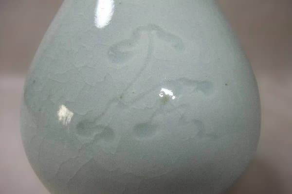 高麗 青磁 瓢形 鶴文 徳利 花生 李朝 骨董 共箱