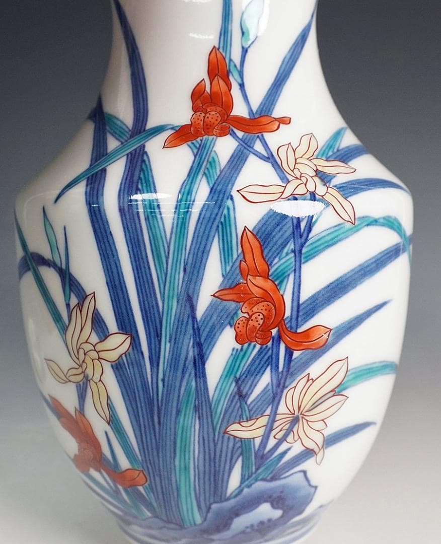 有田焼 今泉今右衛門 錦蘭絵花瓶 共箱 花器