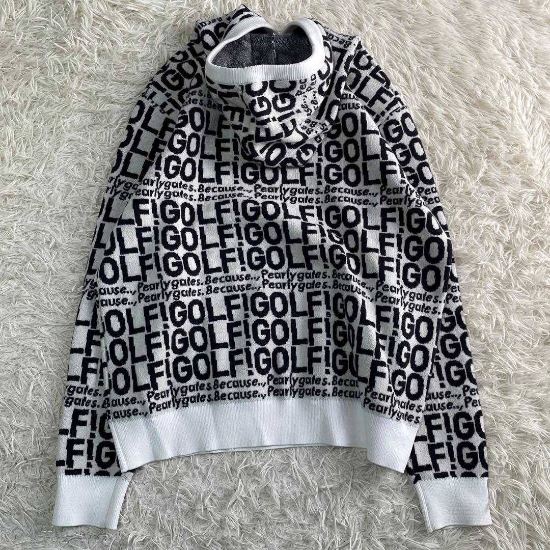 【美品】パーリーゲイツ ニット パーカー 総柄 ホワイト系 5 カシミヤ