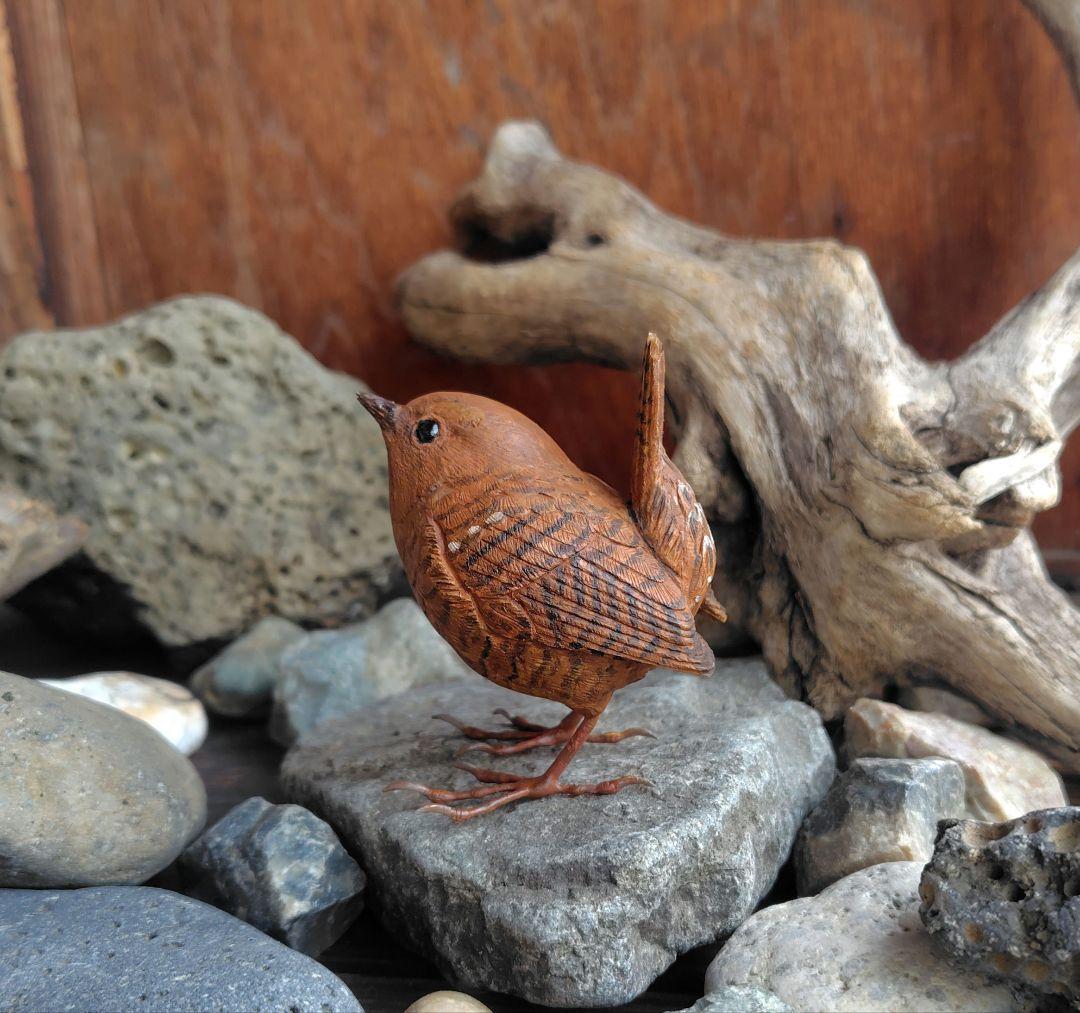 小さなバードカービング ミソサザイ 野鳥 木彫り