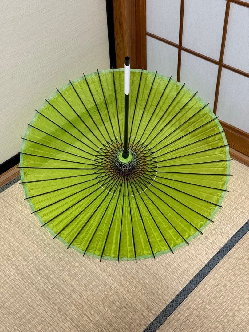 蛇の目傘　番傘　緑　和傘　傘　二段継　舞踊　大衆演劇　着物　撮影