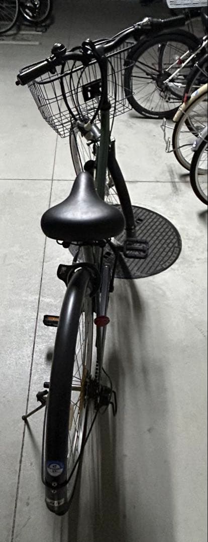 自転車　グリーン 前面バスケット付き　6段変速　26インチ
