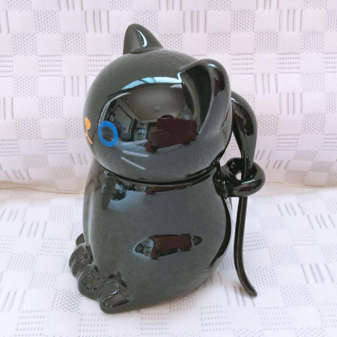 黒猫と白猫の陶器 食器 キャニスター スプーン付き　未使用品 可愛い オシャレ