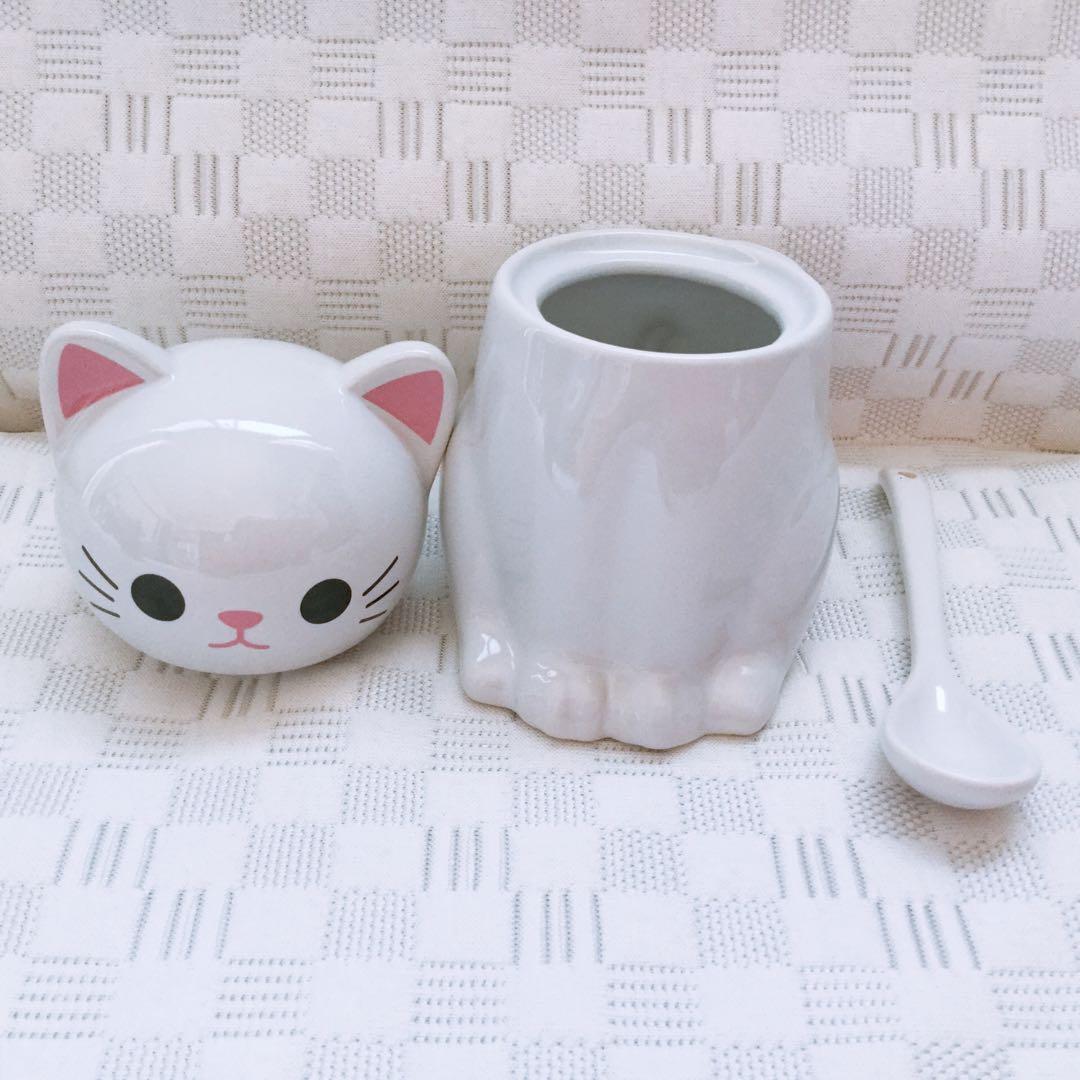 黒猫と白猫の陶器 食器 キャニスター スプーン付き　未使用品 可愛い オシャレ