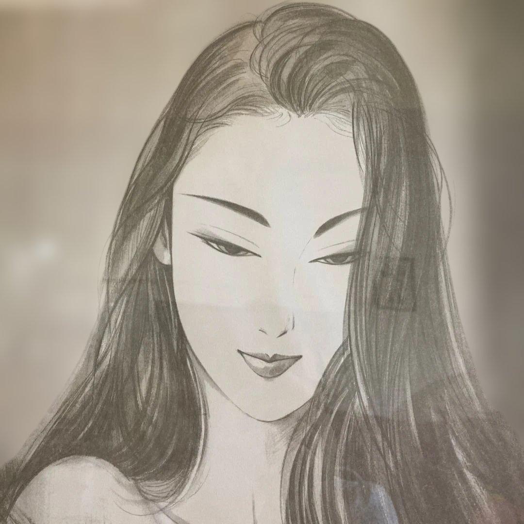 鶴田一郎　まなざし　美人画　モノクロ　 アートポスター
