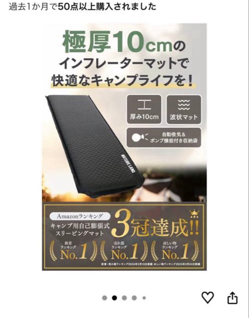 NATURE LAND インフレーターマット10cm ブラック　キャンプ