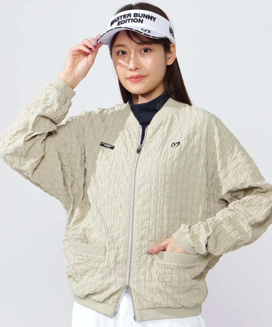 未使用 タグ付き 格子柄 リブ襟 ダブルジップブルゾン ジャケット０S ベージュ
