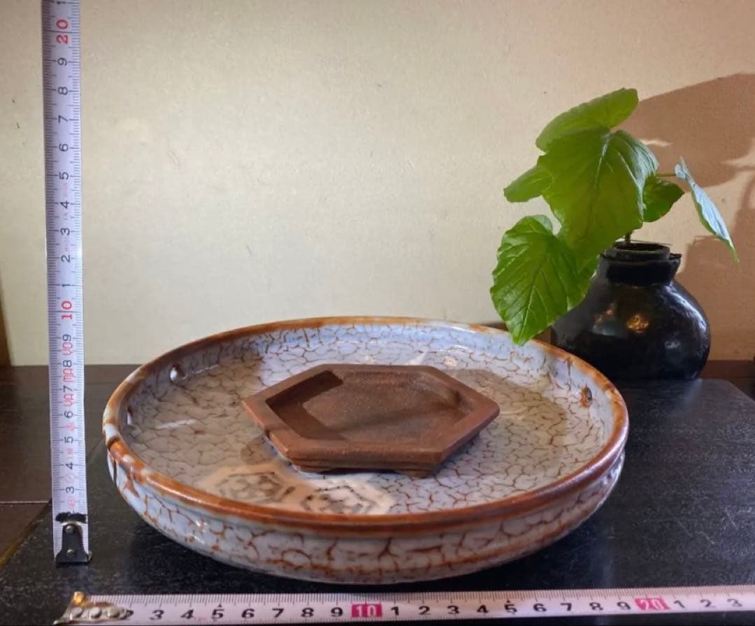 【伝統工芸士 佐藤康元】美品・志野流貫入 大皿＆宜興紫砂 茶盤・2点セット