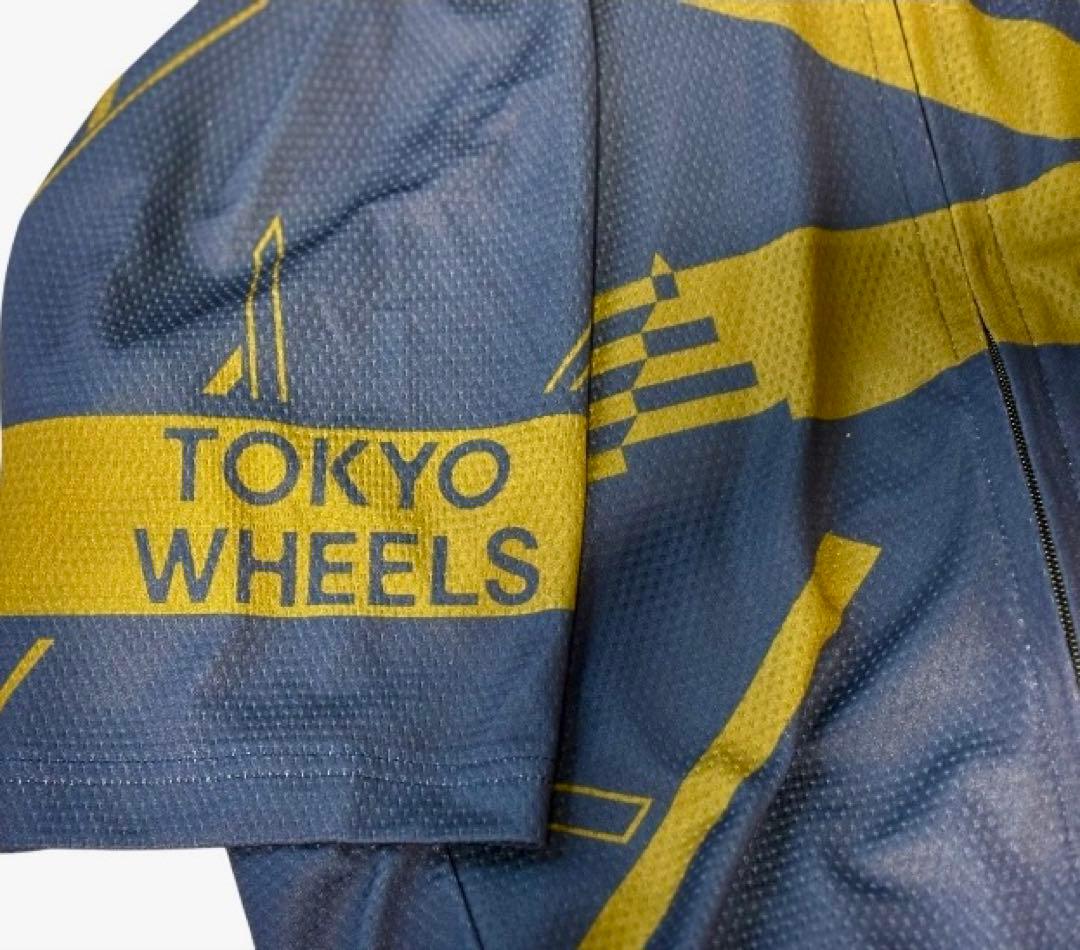 【美品】TOKYO WHEELS サイクルジャージ XL ネイビー×ゴールド半袖