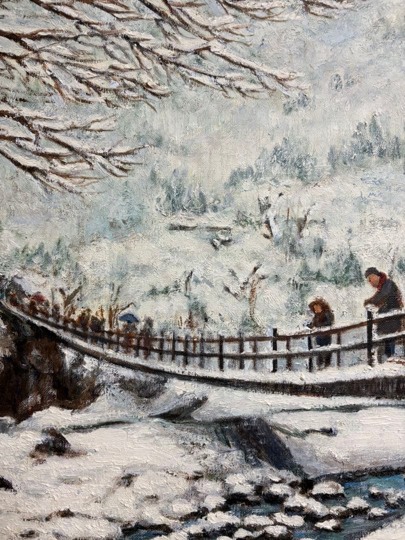 油彩原画『雪の風景』ミチ•スダ　F8号キャンバス
