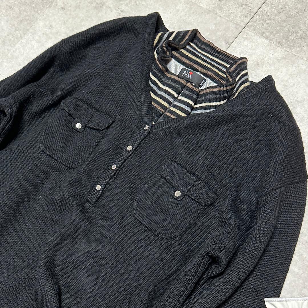23区スポーツ 大きいサイズ 黒 ニットセーター ボタン付ゴルフ2way XL