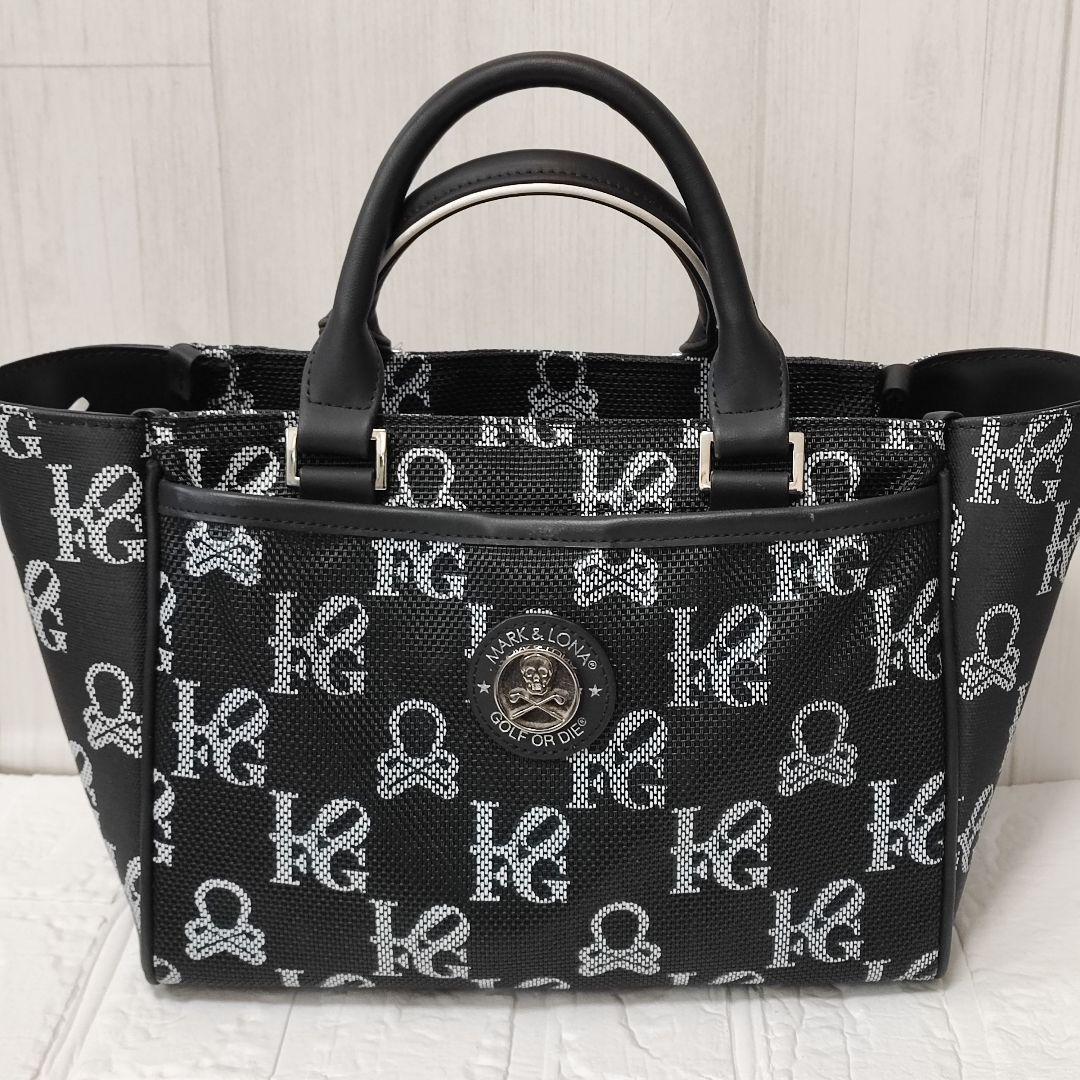 MARK&LONA トートバッグ カートバッグ スカル 総柄 黒×白
