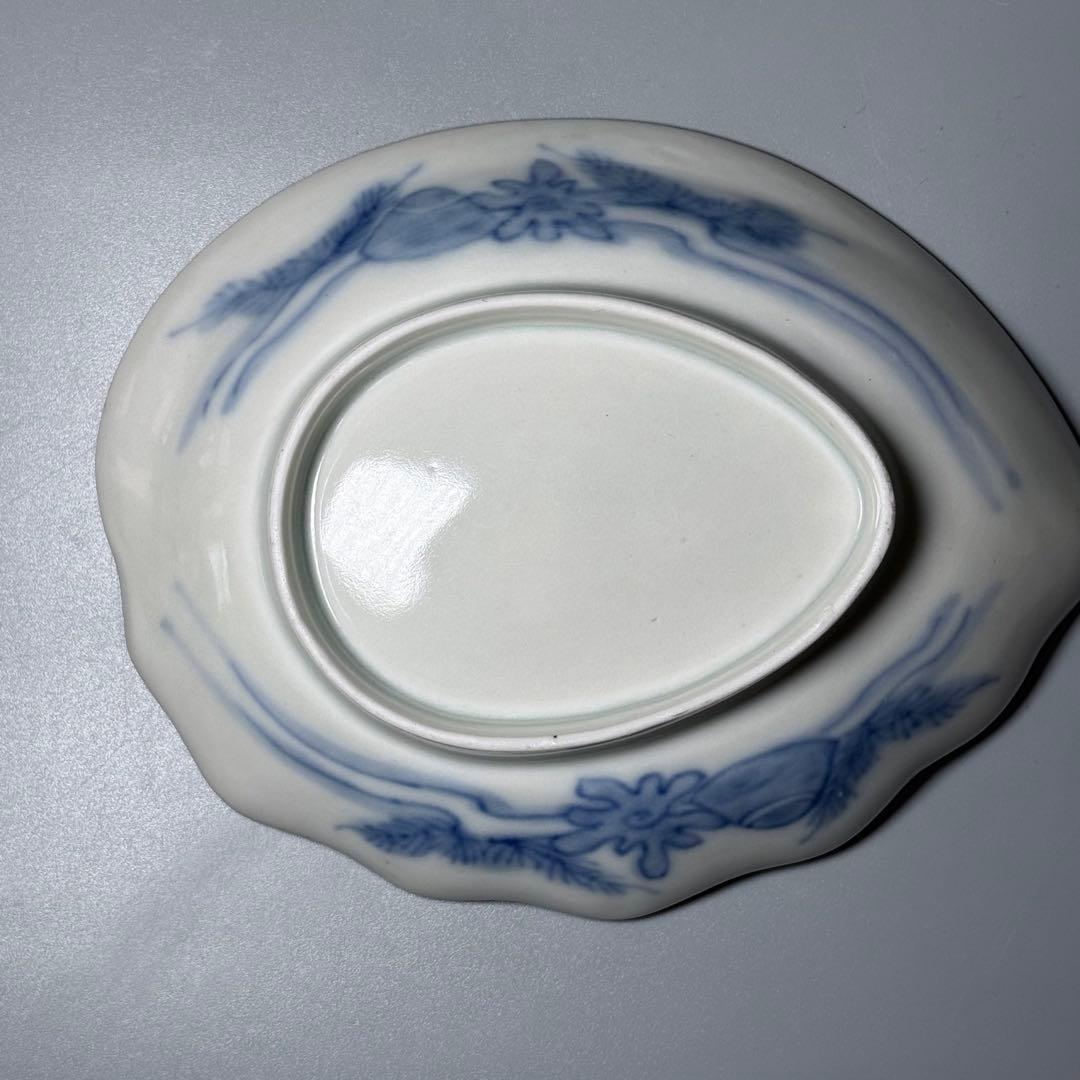古伊万里　色絵陽刻玄武青海波文変形皿　五枚　江戸期　状態◎　料理屋　古器を楽しむ