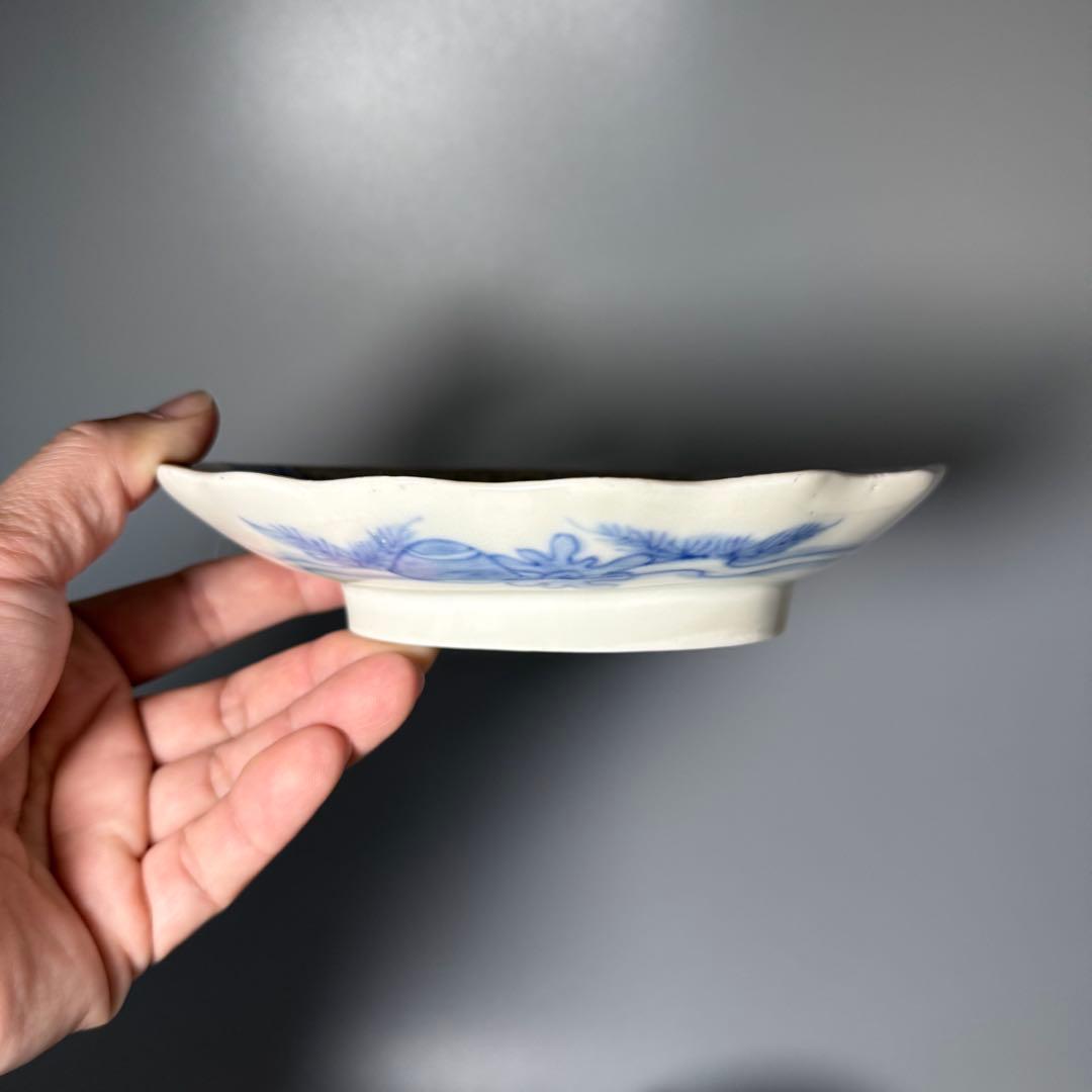古伊万里　色絵陽刻玄武青海波文変形皿　五枚　江戸期　状態◎　料理屋　古器を楽しむ