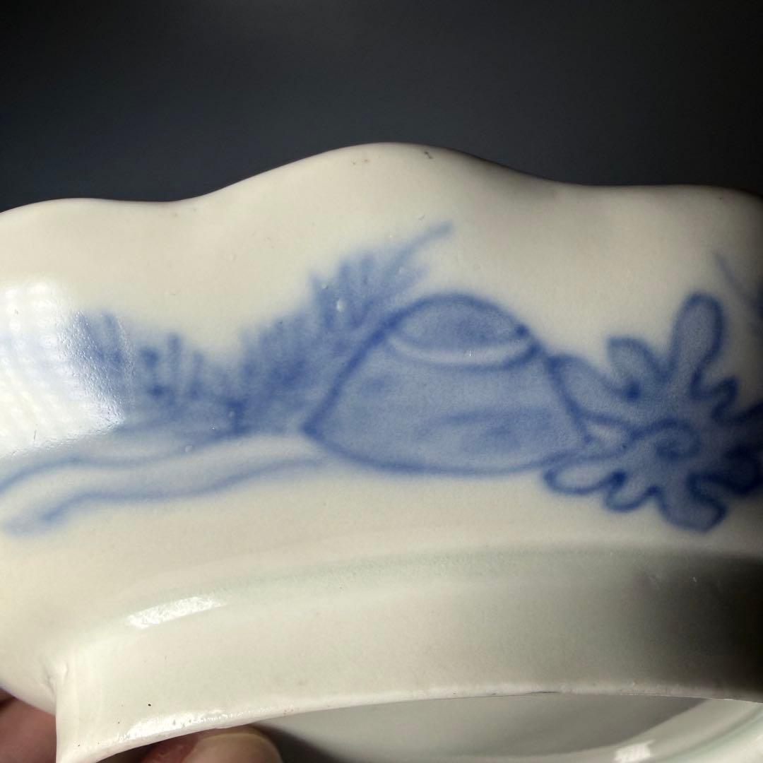 古伊万里　色絵陽刻玄武青海波文変形皿　五枚　江戸期　状態◎　料理屋　古器を楽しむ