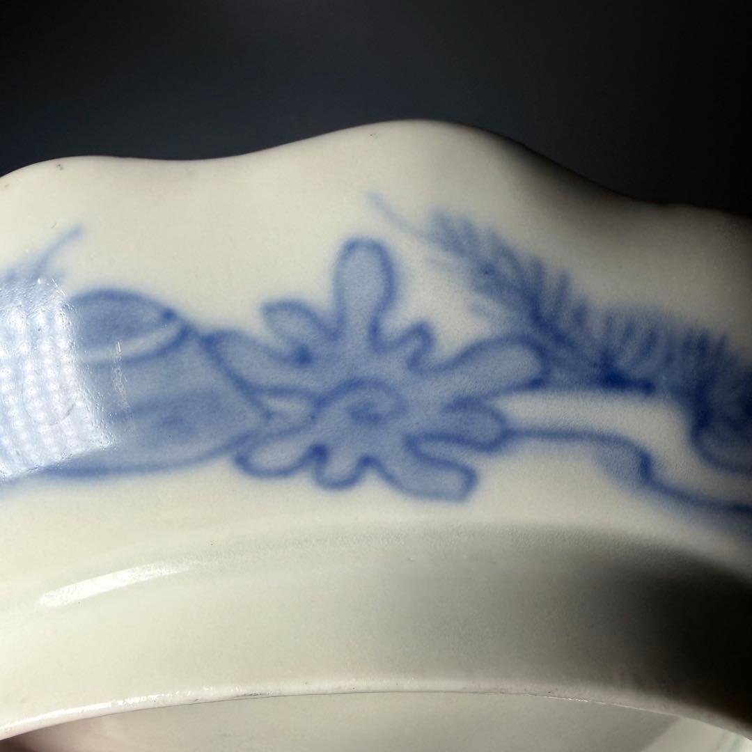 古伊万里　色絵陽刻玄武青海波文変形皿　五枚　江戸期　状態◎　料理屋　古器を楽しむ