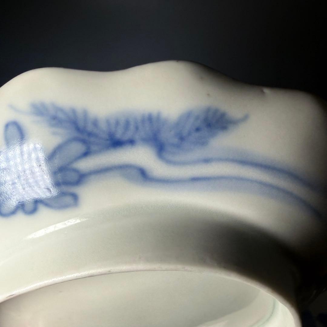 古伊万里　色絵陽刻玄武青海波文変形皿　五枚　江戸期　状態◎　料理屋　古器を楽しむ