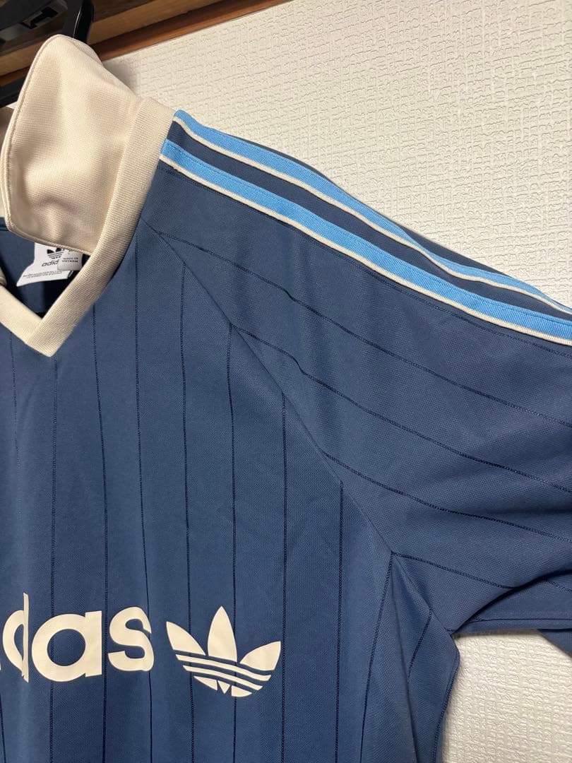 adidas ダークブルー ピンストライプ シャツ XLゲームシャツ