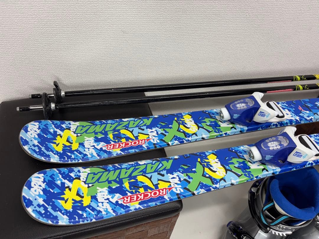 KAZAMA スキー板 106cm ビンディング ストック ブーツ セット