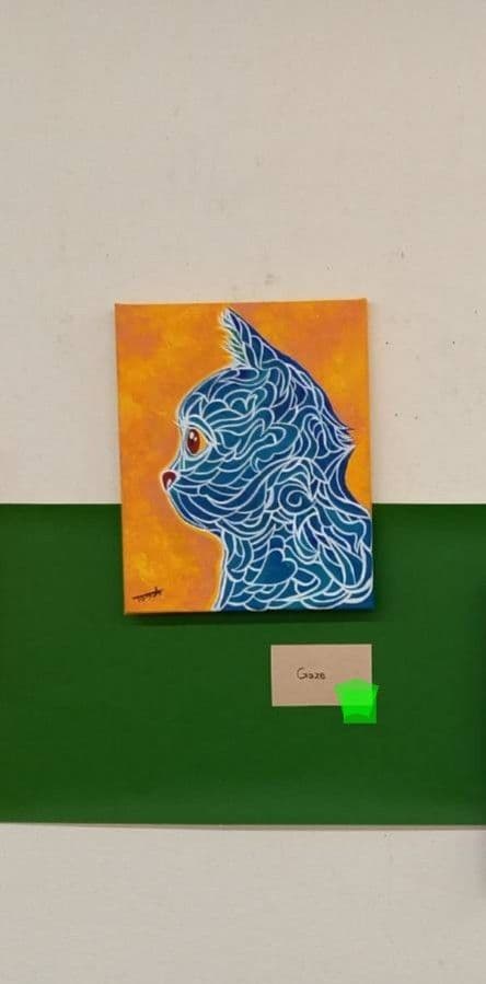 原画【 Gaze 】アクリル水彩画/絵画/ねこ/アート/猫イラスト/インテリア