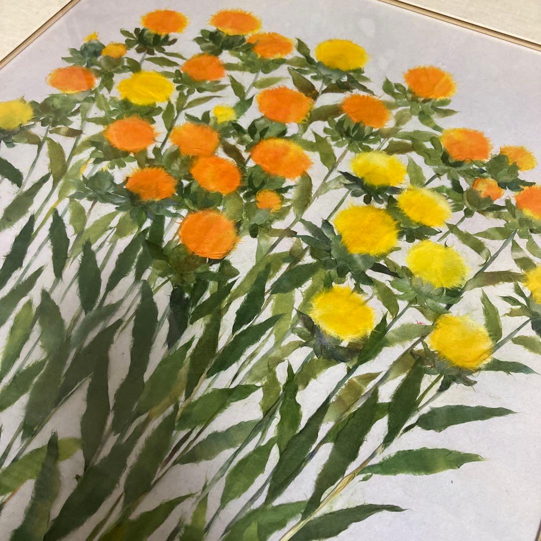 ちぎり絵　紅花モチーフ