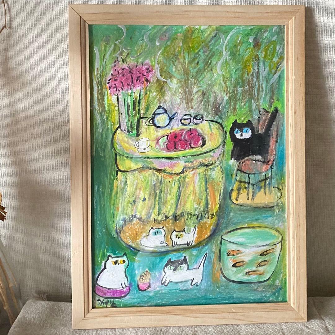 絵画 。手描き【森の中のパーティーの花の香りとコーヒーの香りが鼻を突く】
