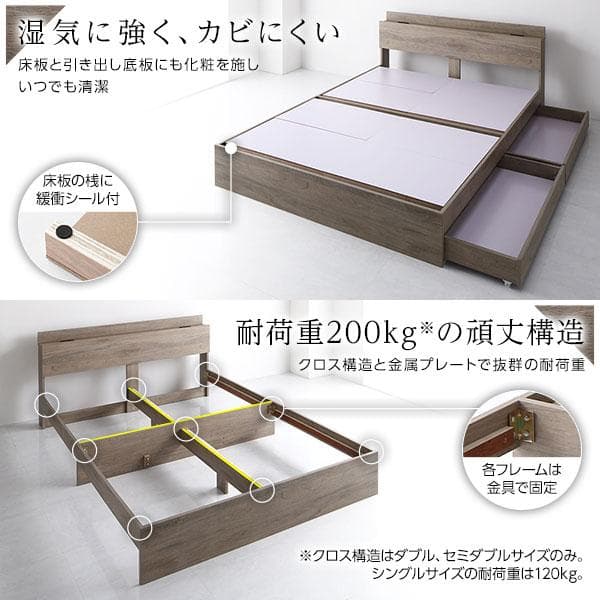 ベッド シングル ベッドフレームのみ グレージュ 収納付き ds-2423255
