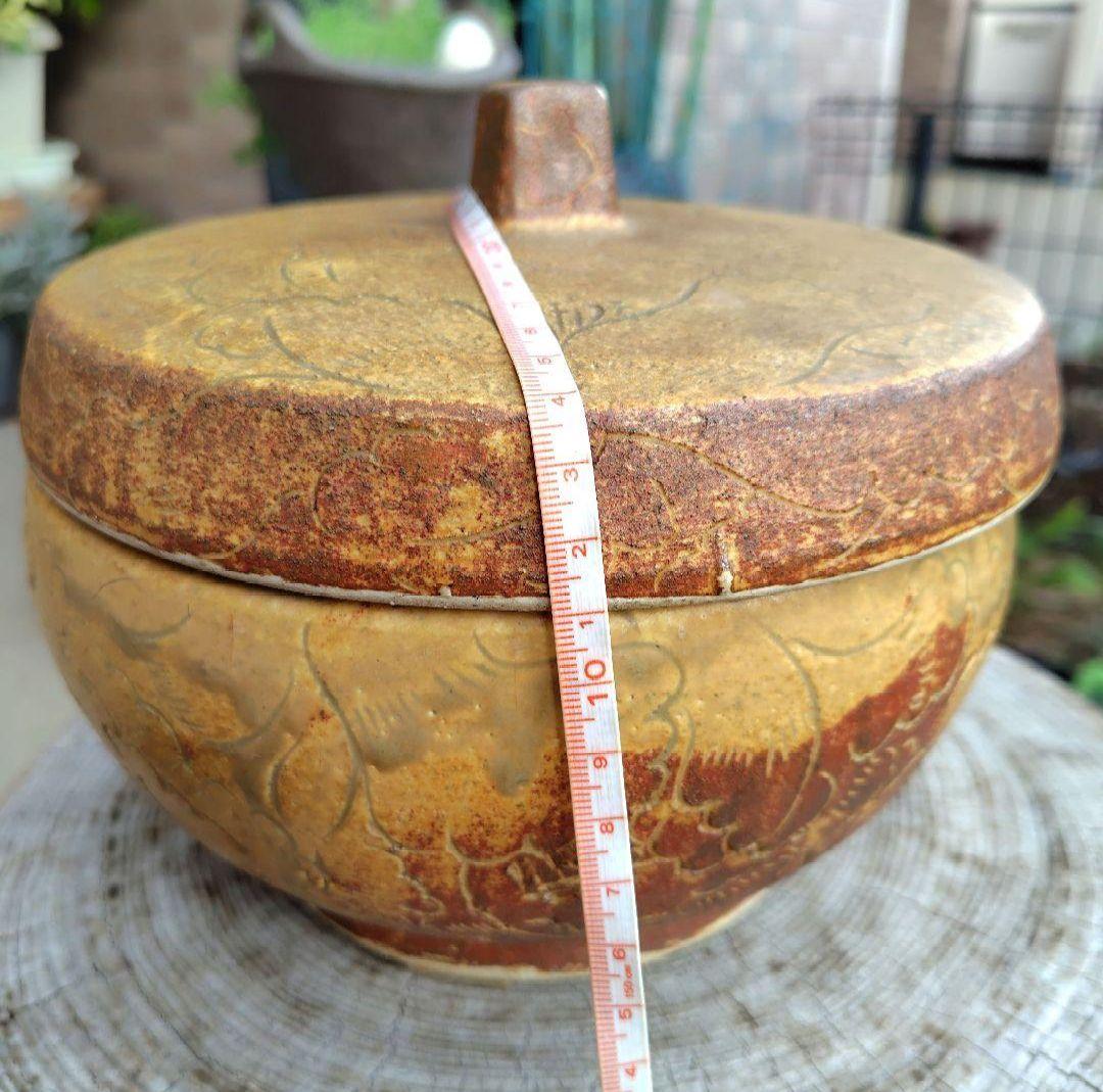 【作家物】一点物　蓋付き壺　蓋物器　菓子入れ　一点物　インテリア　飴色