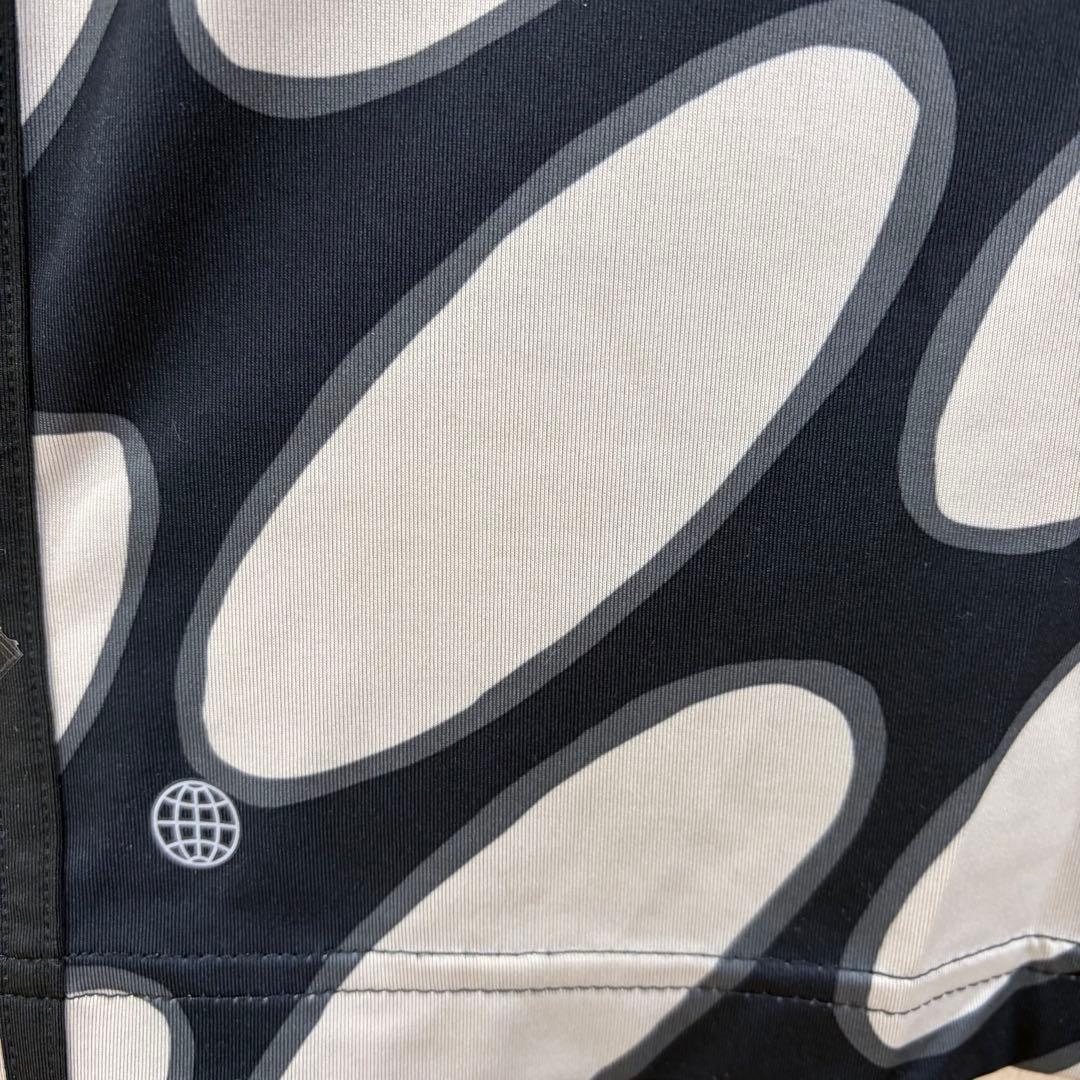 アディダス半袖ポロシャツ 黒 xベージュ総柄サイド3ラインmarimekko