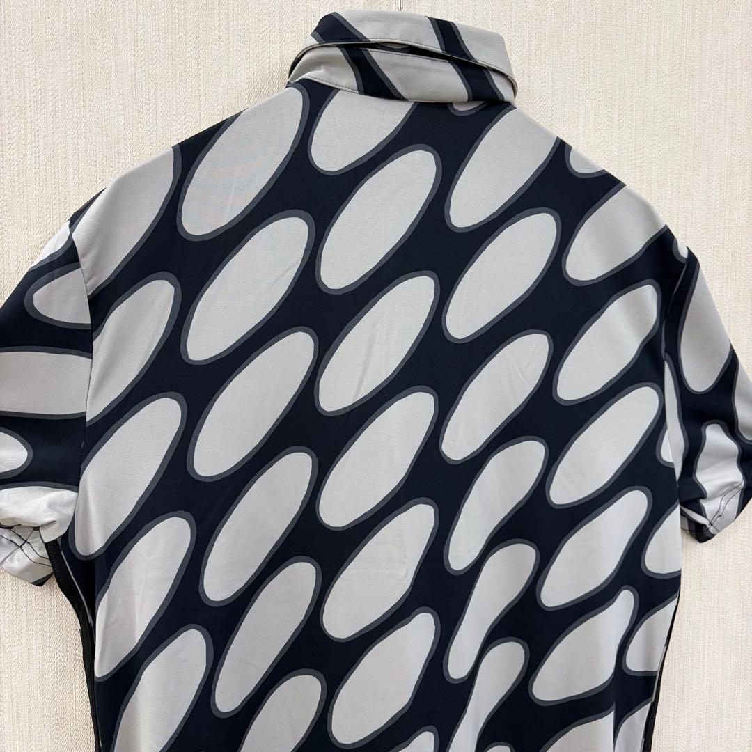 アディダス半袖ポロシャツ 黒 xベージュ総柄サイド3ラインmarimekko