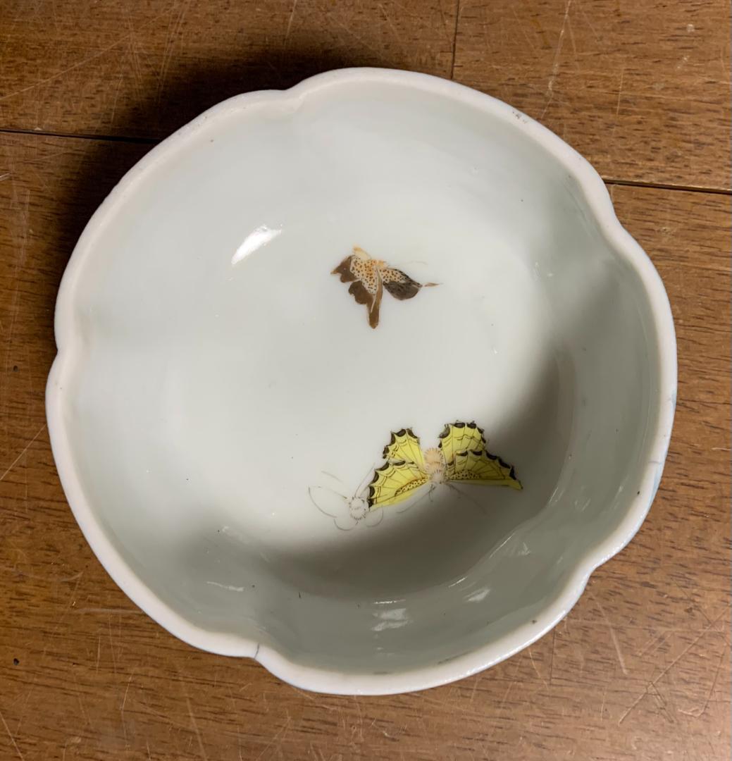 中国美術 菓子器 鳥・蝶・花模様 陶器 中国古玩 現状品!!