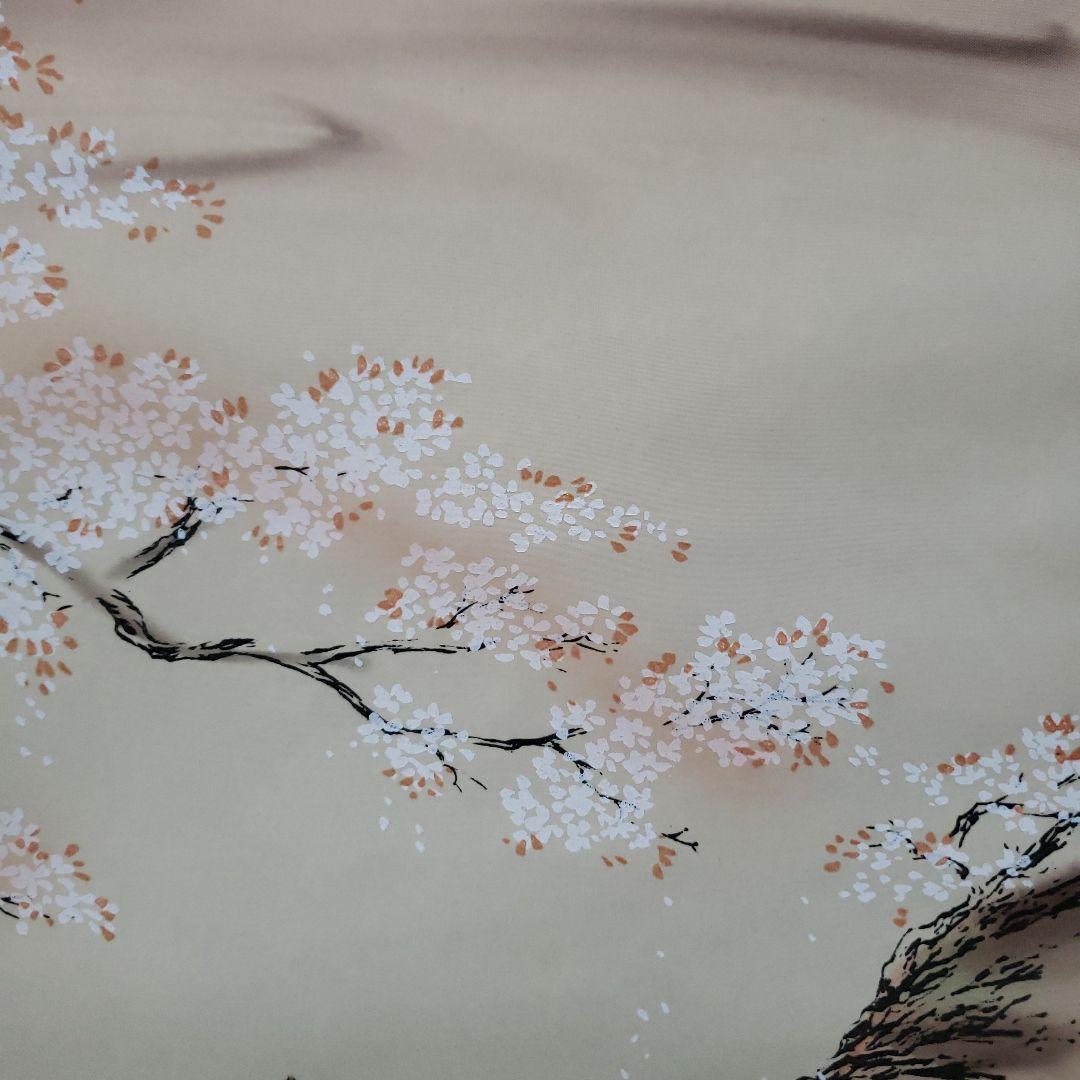 蔵出し特価　節句掛け日本画 武士と桜の絵　芳雪画伯　真筆185×59cm桐箱付き