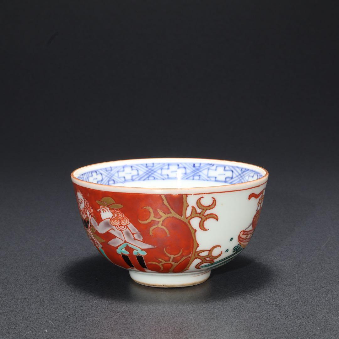 伊万里色絵　南蛮人図　湯呑み10客　骨董　古伊万里　R1666ラ