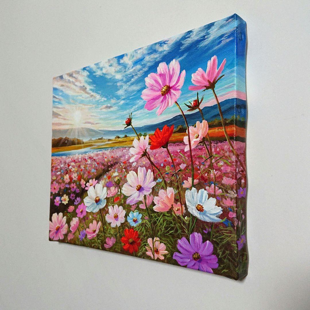 【秋桜の眺め】アクリル画 F3 風景画 絵画