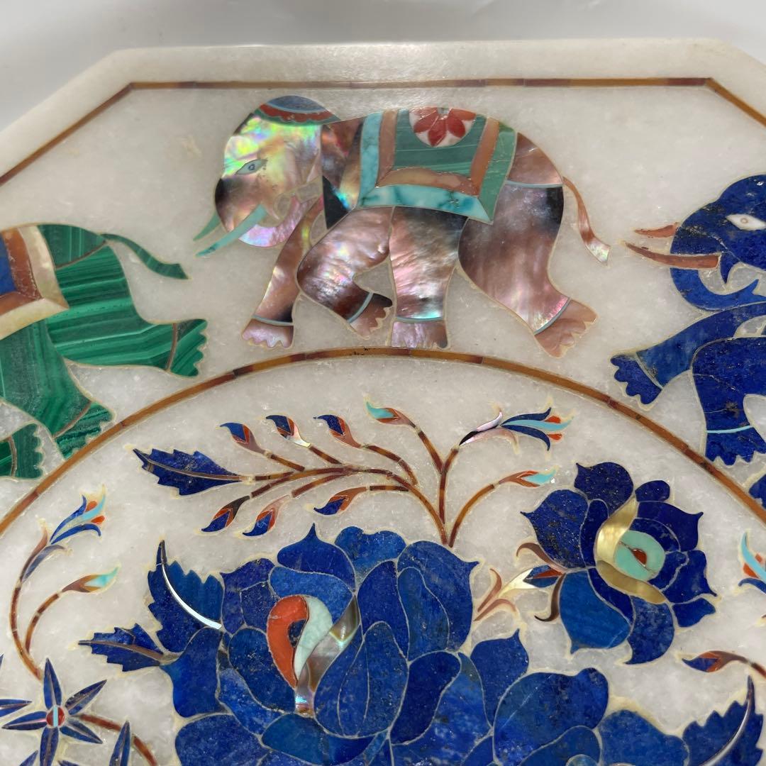 インド工芸品　大理石天然石象嵌細工