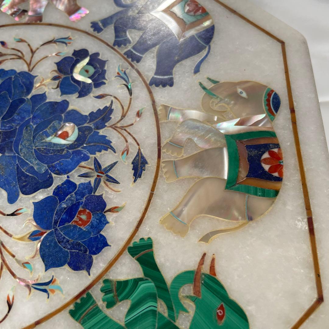 インド工芸品　大理石天然石象嵌細工