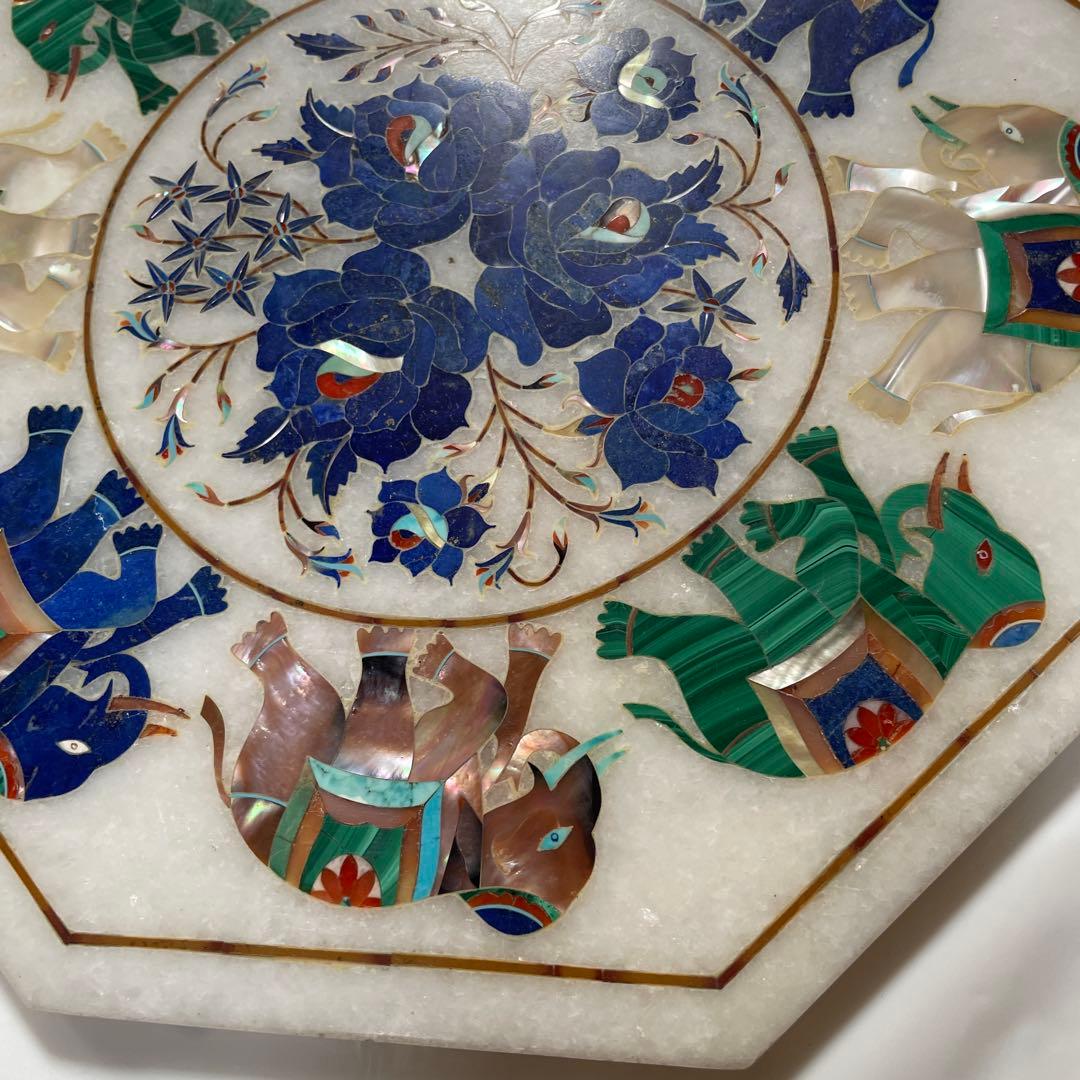 インド工芸品　大理石天然石象嵌細工
