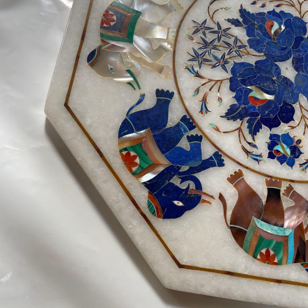 インド工芸品　大理石天然石象嵌細工