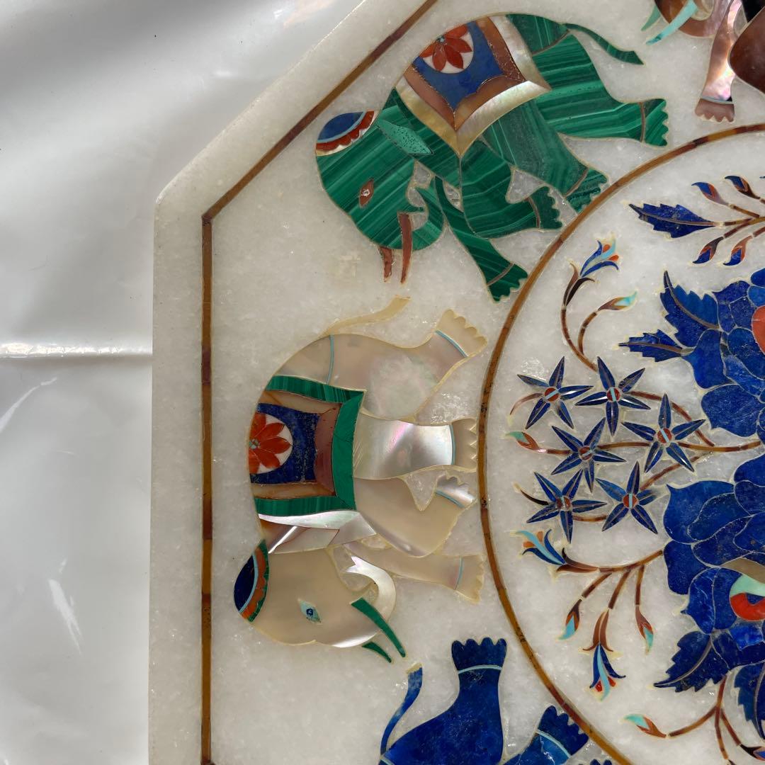 インド工芸品　大理石天然石象嵌細工