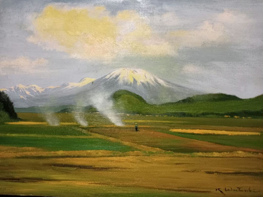 実家の片付け 渡部慧 『黒姫山麓の春』直筆 45 × 33 キャンパス、額縁付
