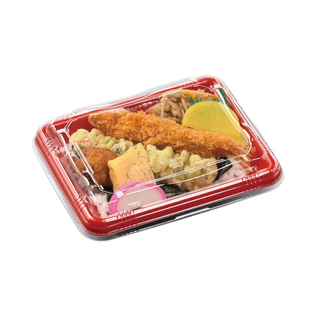 使い捨て弁当容器　MFPフチ盛丼18-14赤黒本体/蓋セット　250枚