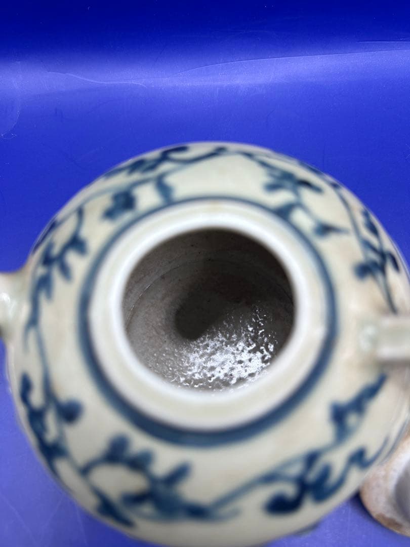 【骨董・古陶磁】中国/台湾 八卦文 青花（染付）小ぶりな急須 茶器 銘有