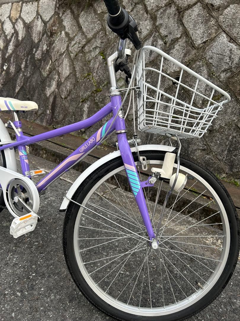 子供用自転車 パープル 前面バスケット付き24インチ