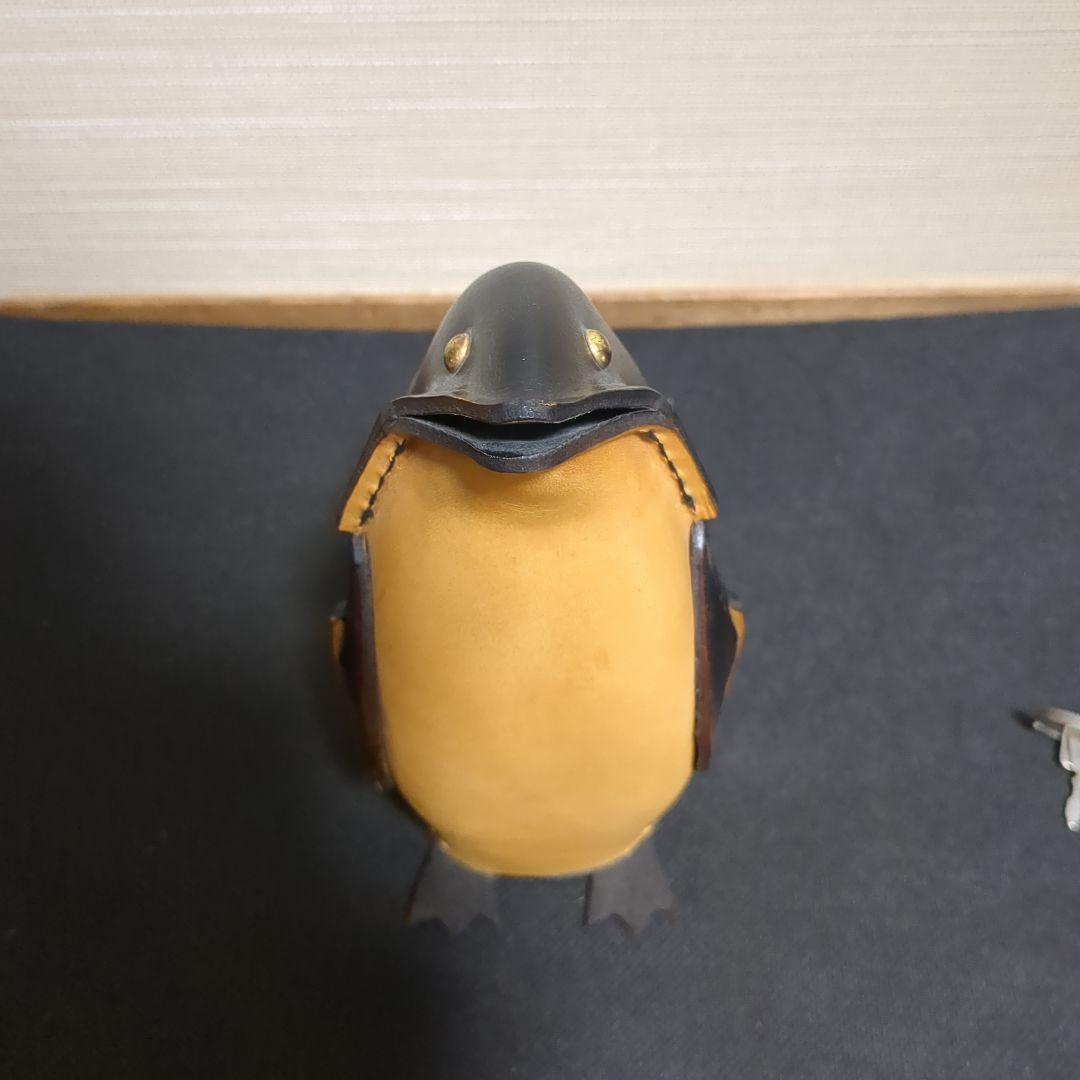 廃盤　鴻池製作所　レザークラフト　ペンギン　貯金箱　鍵付き