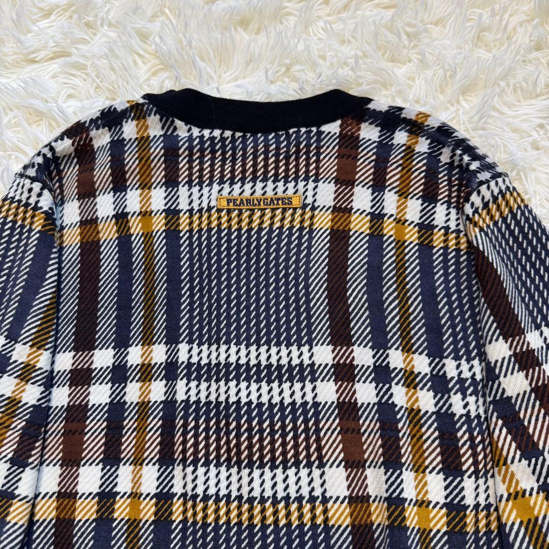 PEARLY GATES タータンチェック ウール ニットロゴ 刺繍ワッペン L