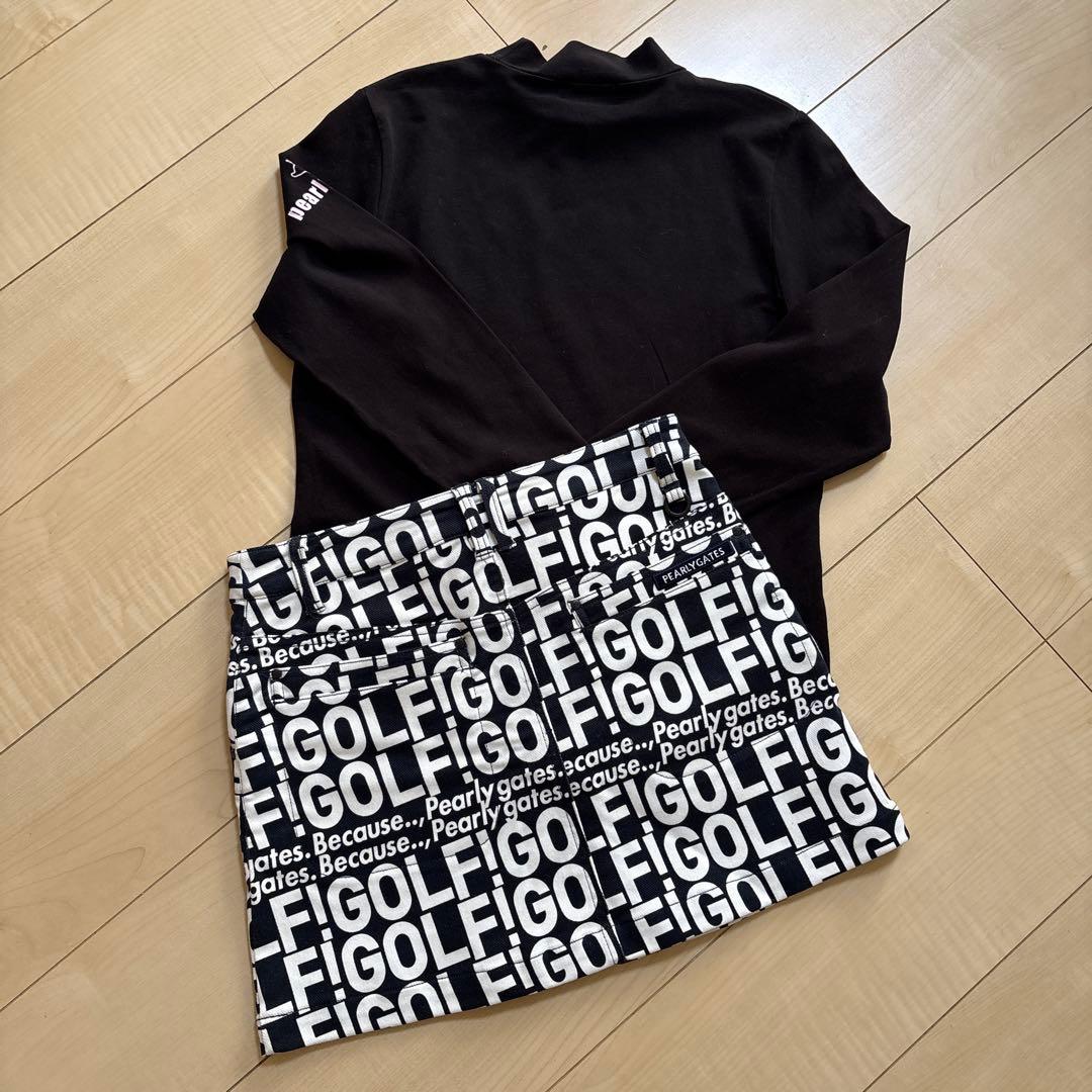PEARLY GATES ロゴプリントスカート 黒✖️白　0 オマケ付き