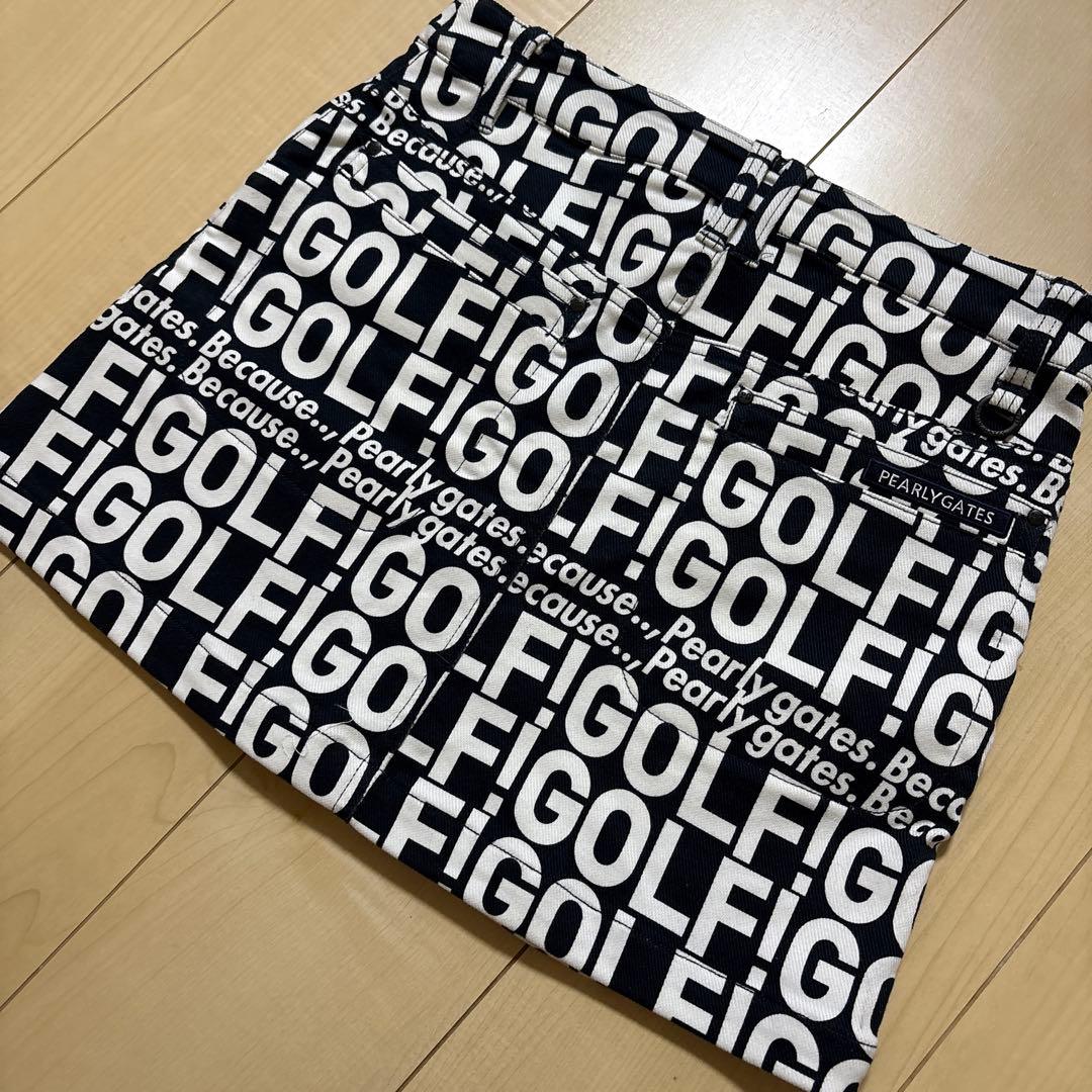 PEARLY GATES ロゴプリントスカート 黒✖️白　0 オマケ付き
