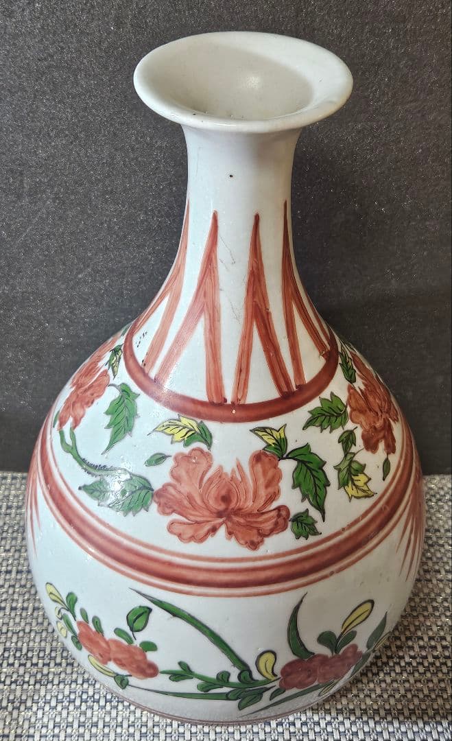 【時代古作品❗】中国古陶磁器　清代～民国期　清朝民窯　色絵　草花の図　大瓶　花入