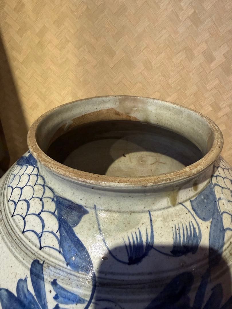 朝鮮美術　李朝　高麗白磁　染付　花文　壺　特大！高麗 白瓷 骨董品 古美術 古玩